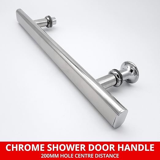 Chrome Shower Door Handle 200mm (8") Hole Centres 305mm Long Suitable for Shower