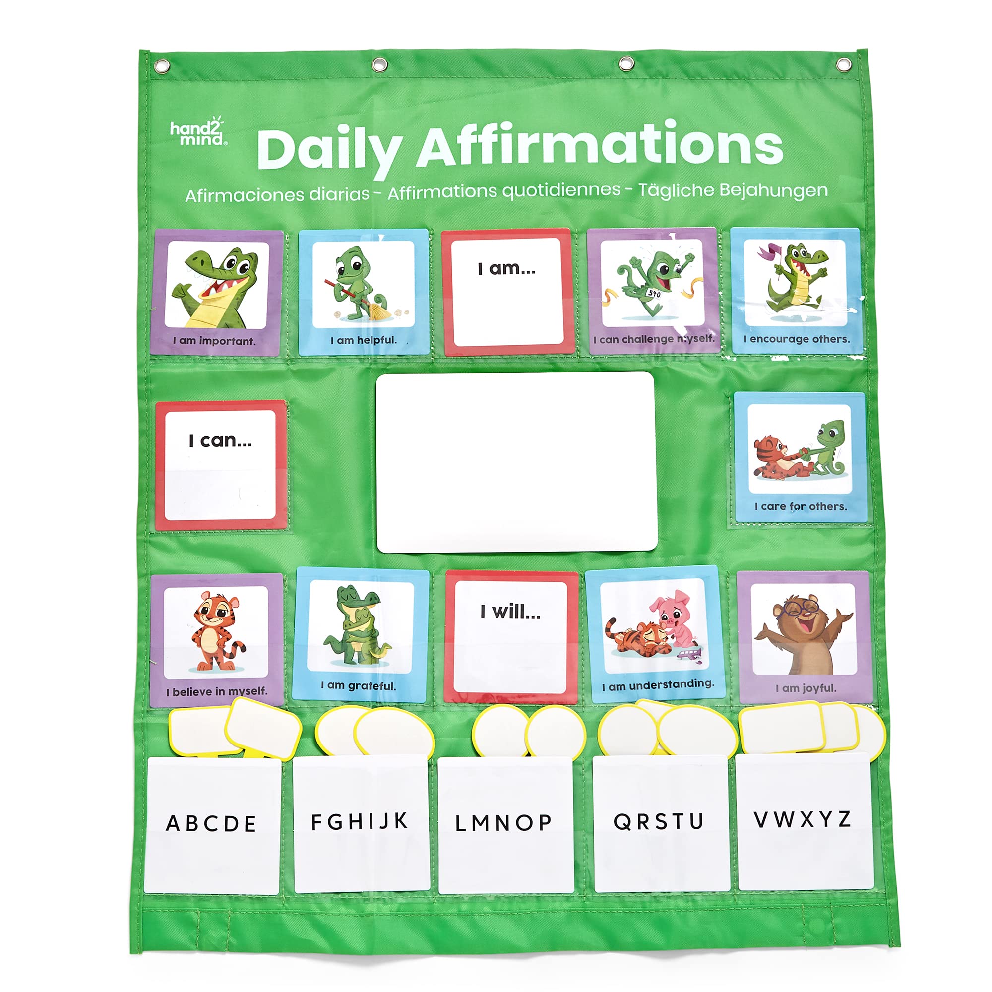 Learning Resources Daily Affirmations Pocket Chart, Mindful Affirmation Cards, Positive Affirmations for Kids, Pocket Chart for Classroom Decorations, Social Emotional Learning Activities
