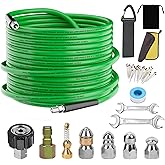 Sewer Jetter Kit for Pressure Washer,Water Jet Drain Cleaning Hose with Corner Rotating Button Spring Nose 1/4" NPT Sewer Cleaning Tool High-Pressure Nozzles,5800 PSI 50 FT