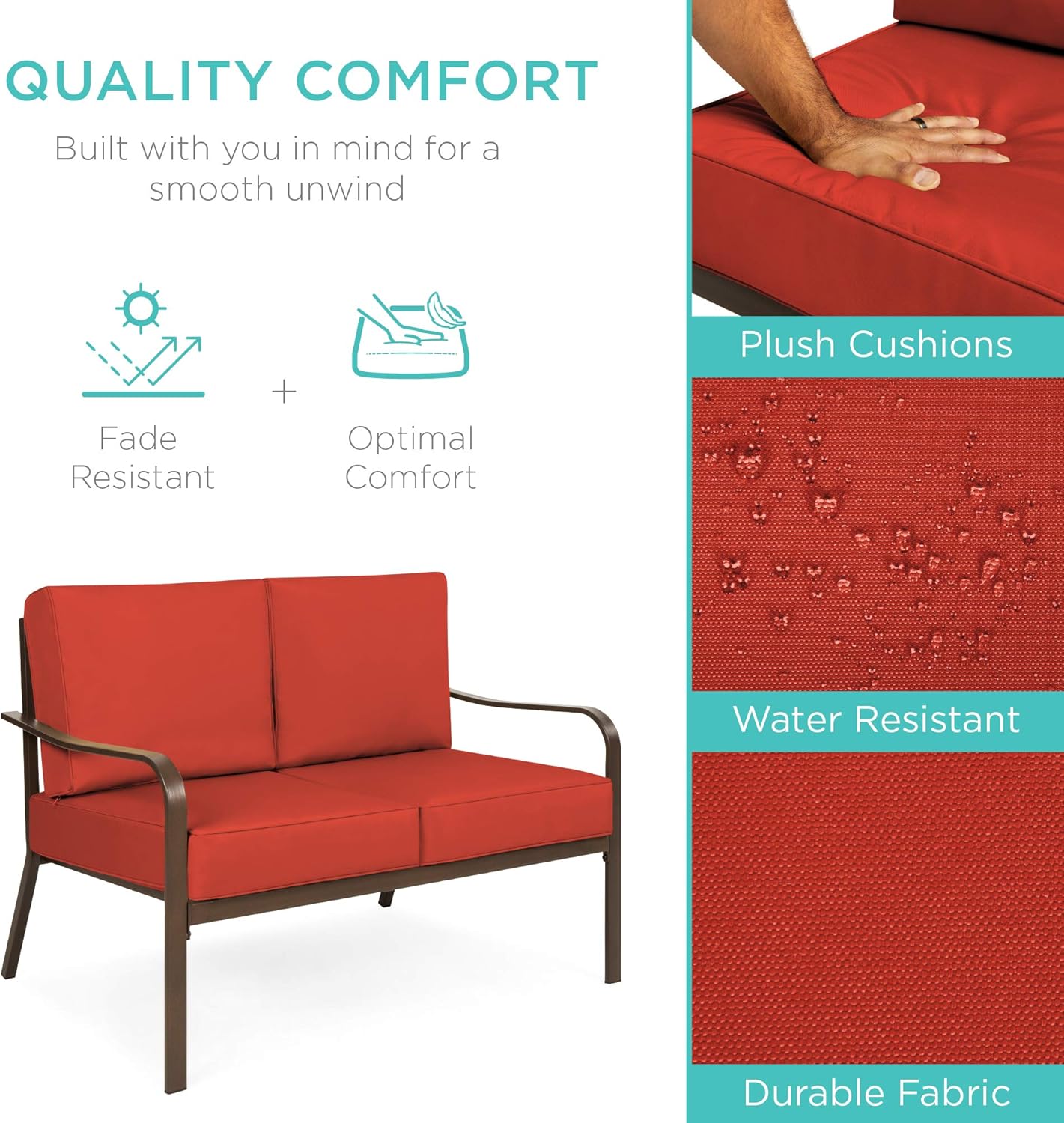 Best Choice Products 4-Piece Cushioned Patio Furniture Conversation Set w/Loveseat, 2 Chairs, Coffee Table - Red: Garden & Outdoor