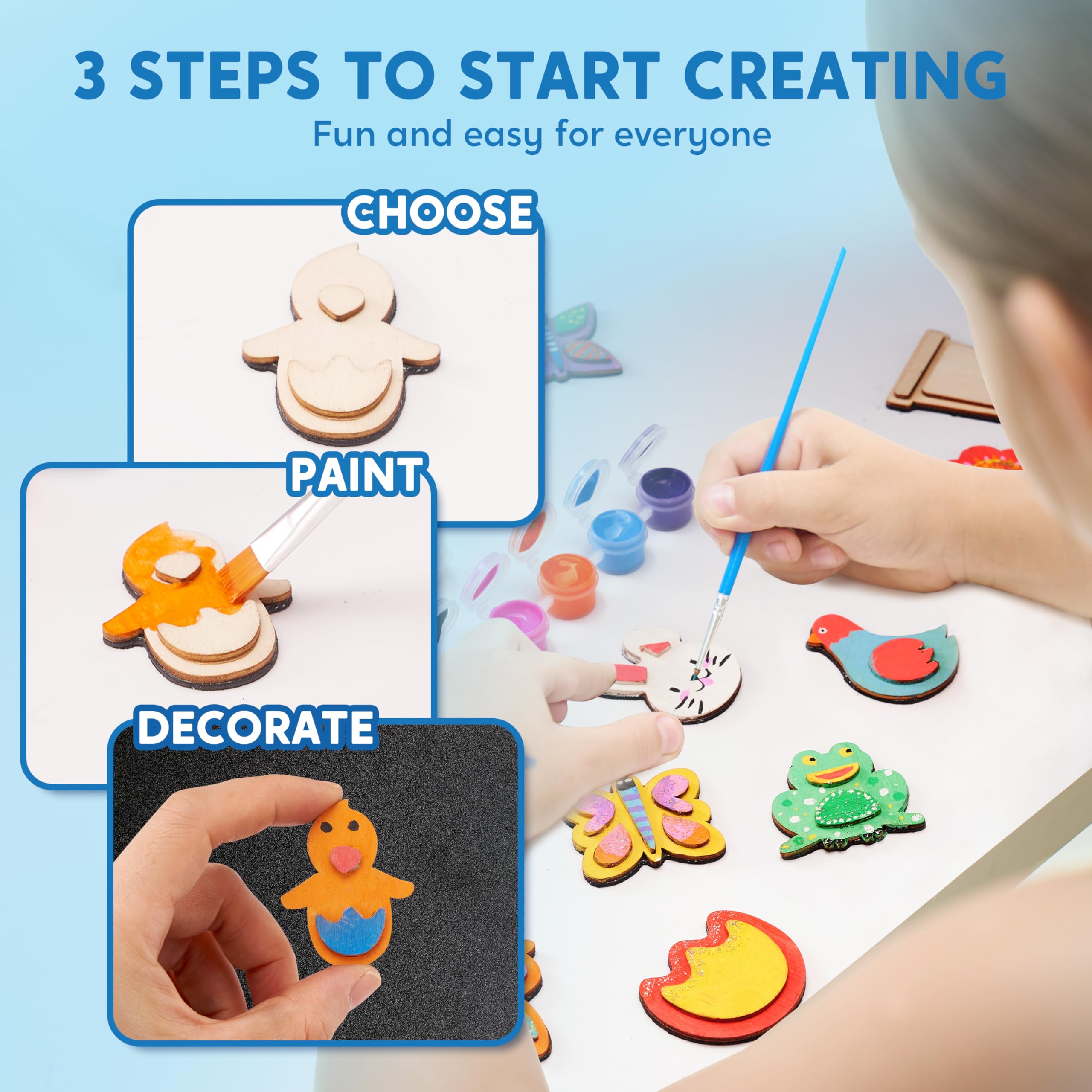 JOYIN 12 Wooden Magnet Creativity Arts & Crafts Painting Kit for Kids, Decorate Your Own Painting Gift for Halloween Crafts, Birthday Parties and Family Crafts, Party Favors for Boys Girls