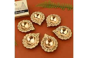 SATVIK STORE Satvik 10 Pc Brass Kuber Diya Engraved Floral Design Pooja Diwali Home Mandir Decor Oil lamp Kutthu Vilakku Nilakku Lakshmi Pujan Deepak Deepam Tea Light Holder Indian Housewarming Return Gift Item