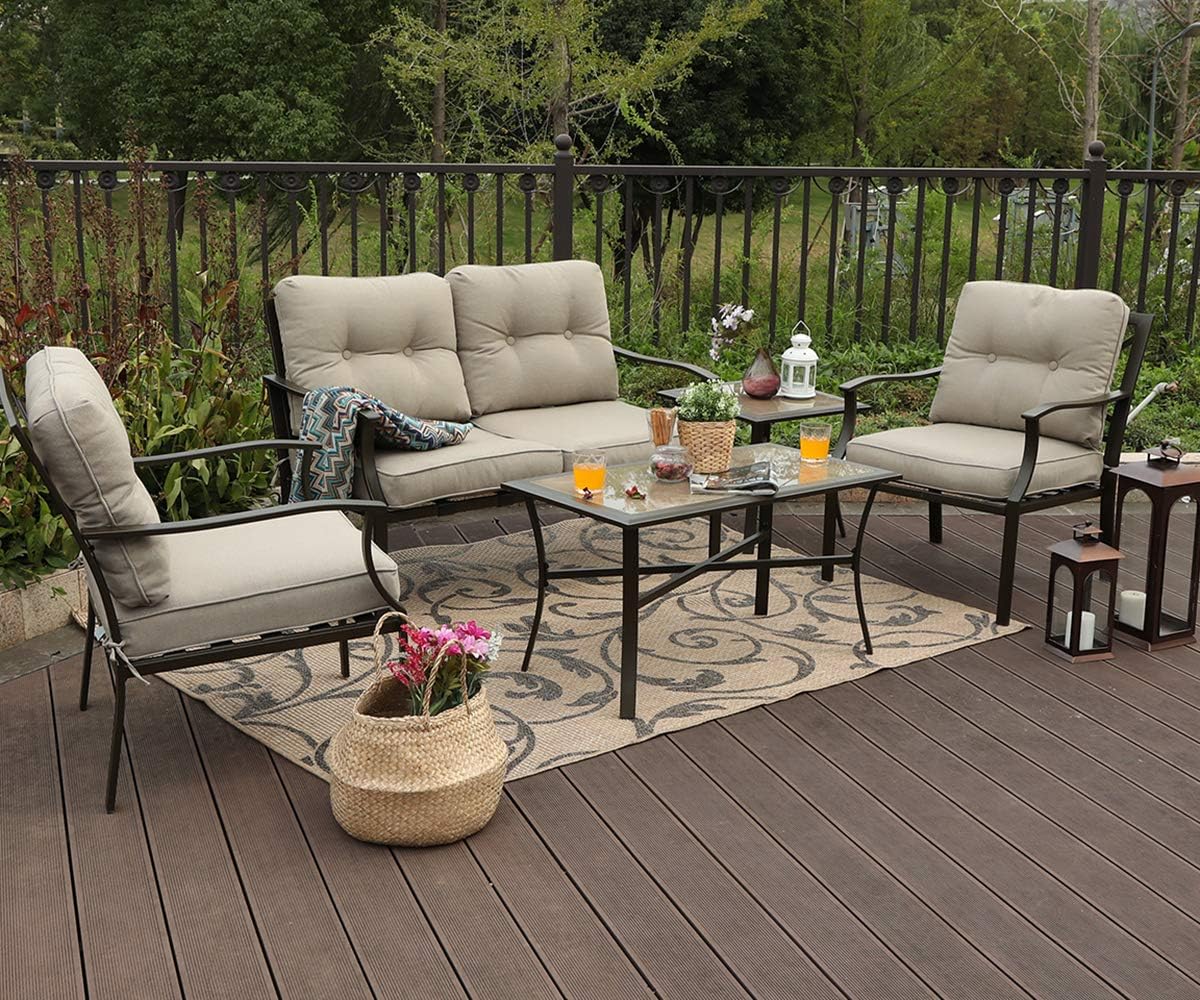 Amazon Com Phi Villa 5 Pc Patio Cushioned Conversation Set Sofa Set Outdoor Furniture Set 5 Pc Set Kitchen Dining