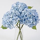 BonBloom's 3 Pcs Blue Hydrangea Artificial Flowers,21 inches Latex Hydrangeas Flowers Faux Lifelike Real Touch Flowers for Wedding Table Centerpieces Home Party Garden Outdoor Decoration