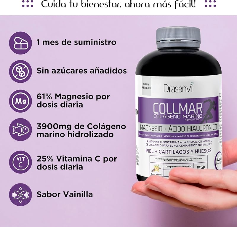 Colagénio hidrolisado marinho Drasanvi com ácido hialurónico de magnésio