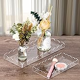 Starry 2 Pack Acrylic Scalloped Tray Clear Acrylic Bathroom Vanity Tray for Bathroom Counter Living Room Decor Organizing Soap Perfume Makeup (Large: 11" L x 5" W + Middle: 8" L x 4" W)