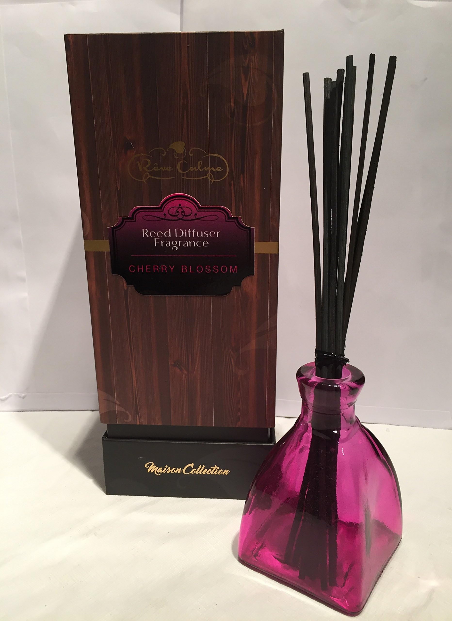 Reve Calme MAISON COLLECTION Reed Diffuser & Fragrance - CHERRY BLOSSOM (6.8 Fl. Oz./201.10mL) + Reed Diffuser Sticks