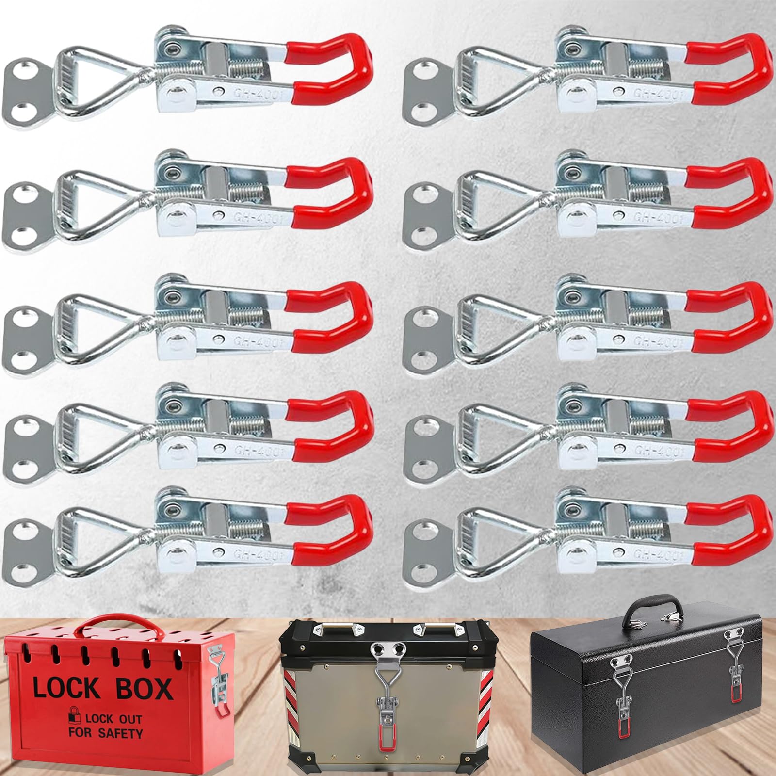 Brateuanoii Pack of 10 Toggle Latch, Lever Clasp, Metal Toggle Latch, Sidewall Lock, 100 kg/220 lbs, for Door Cabinet Box, Toolbox, Drawer