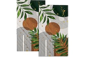 Granbey Boho Leaves Hand Towels Mid Century Kitchen Towels 2 Pack Bohemian Fingertip Towel Vintage Leaf Decorative Ultra Absorbent Microfiber Fingertip Towel for Kitchen Bathroom Face Towel