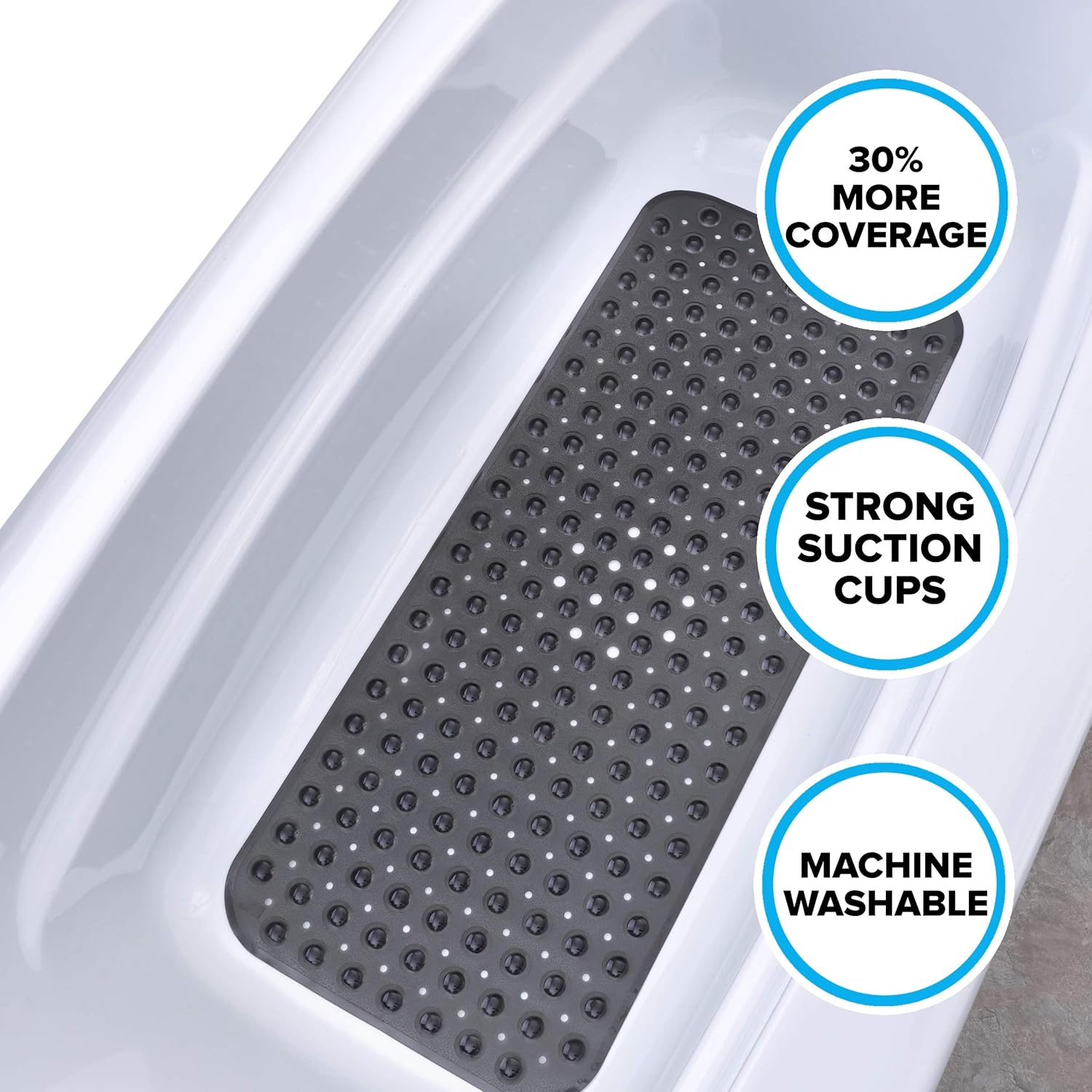 SlipX Solutions Translucent Black Extra Long Bath Mat Adds Non-Slip Traction to Tubs & Showers - 30% Longer Than Standard Mats! (200 Suction Cups, 39” Long Bathtub Mat): Home & Kitchen