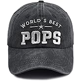 World's Best Pops Hat for Men, Funny Adjustable Cotton Embroidered Papa Baseball Cap