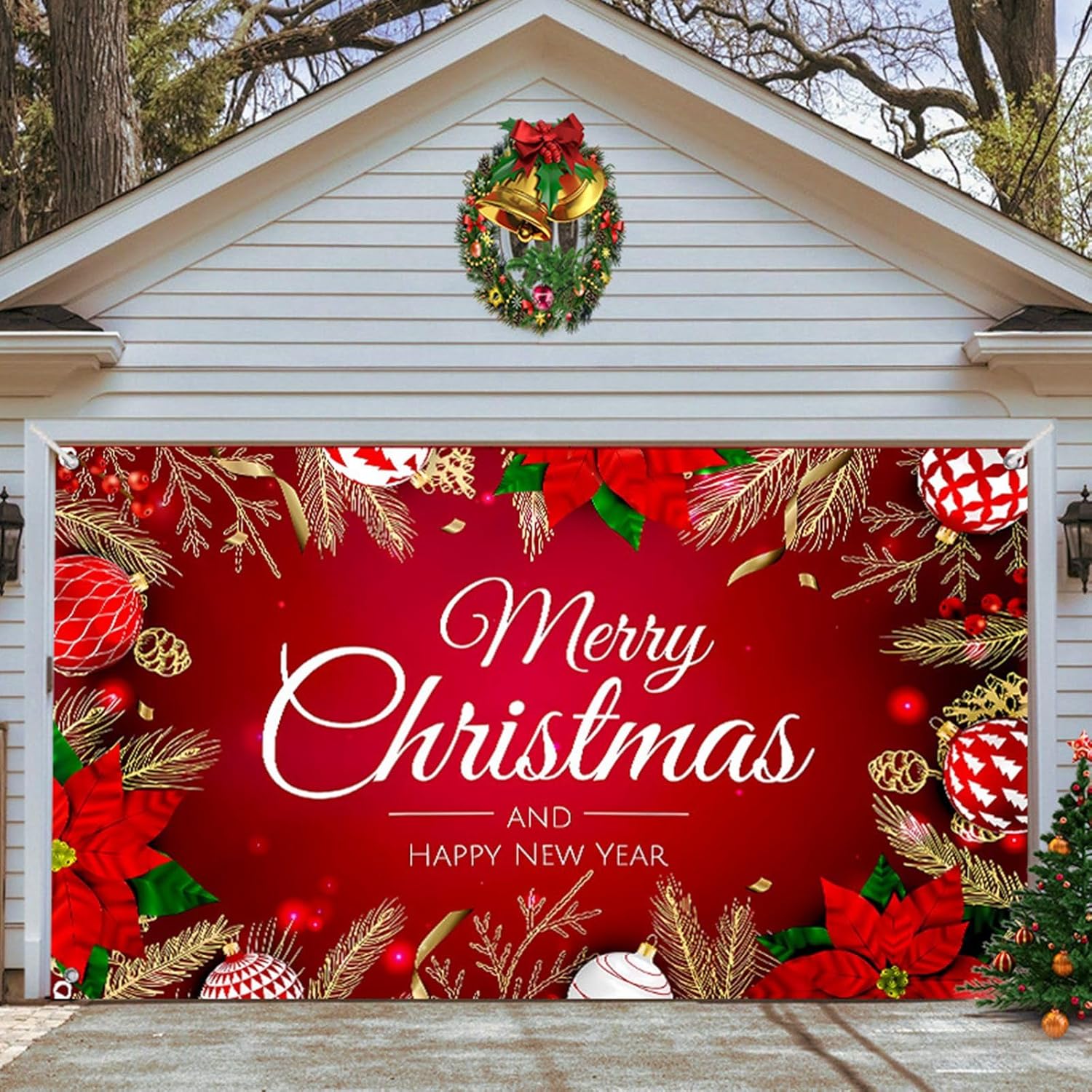 Garage Door Decorations - Merry Christmas Garage Door Decorations Christmas Garage Door Banner 7 X 16 ft Hanging Door Decor Murals For Outdoor Holiday Christmas Party Supplies (AG-B, 7 X 16 ft)