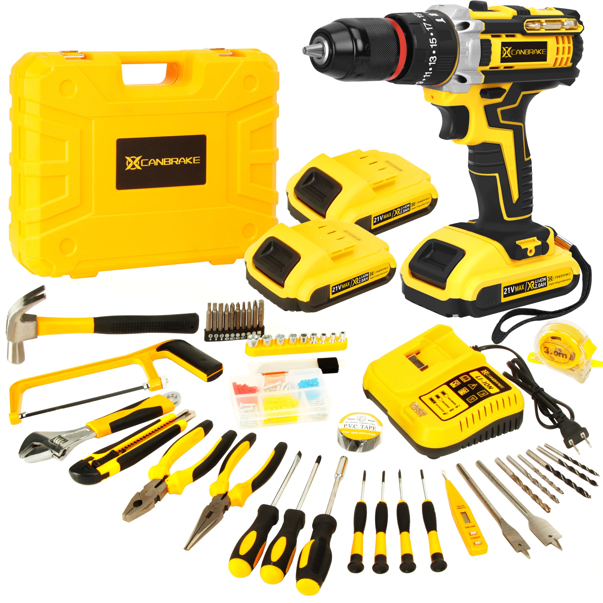 CANBRAKE 21V Tool Kit with Drill, 120PCS 21V Cordless Drill Set with 3/8