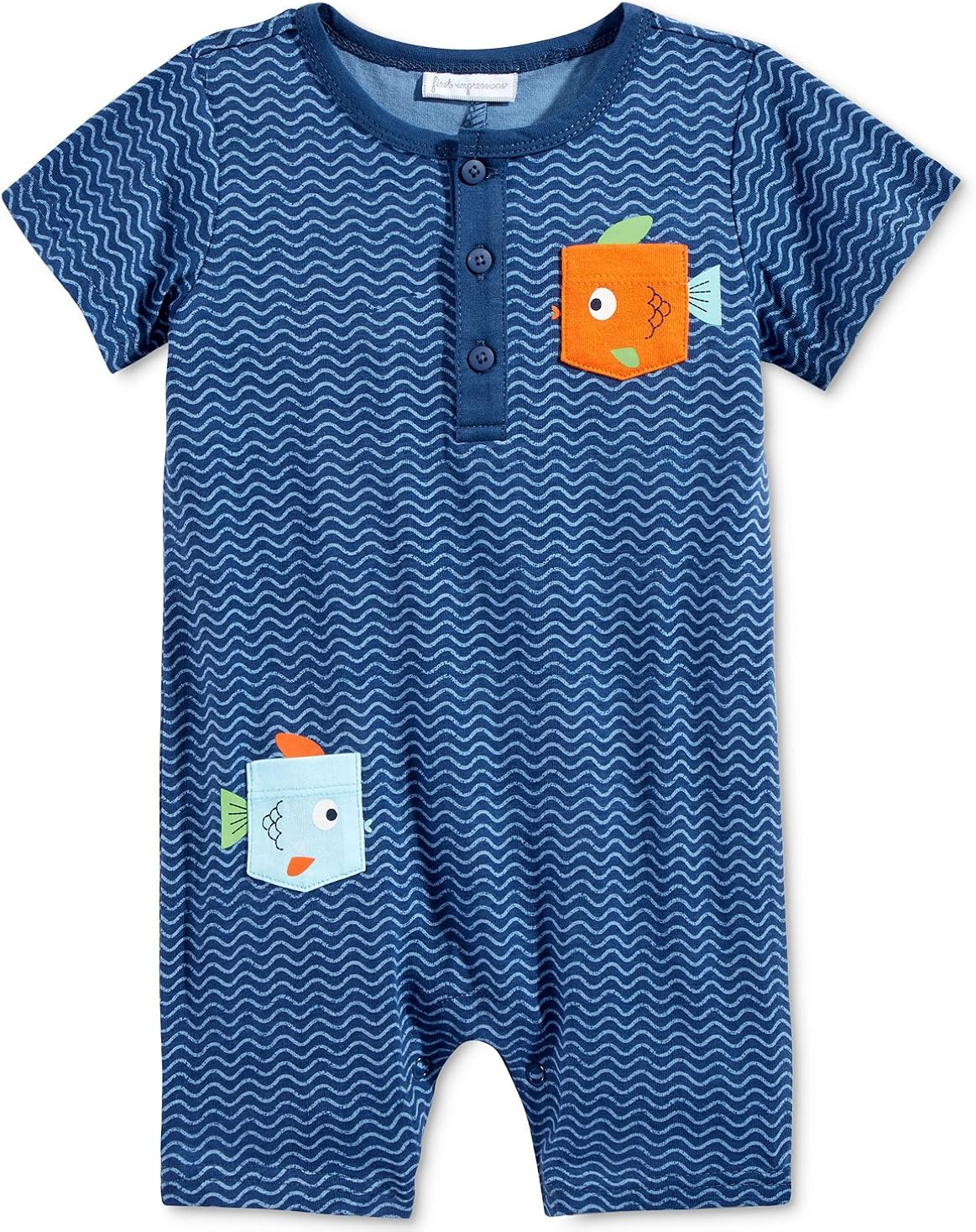 First Impressions Baby Boys' Fish Pocket Romper Blue (36