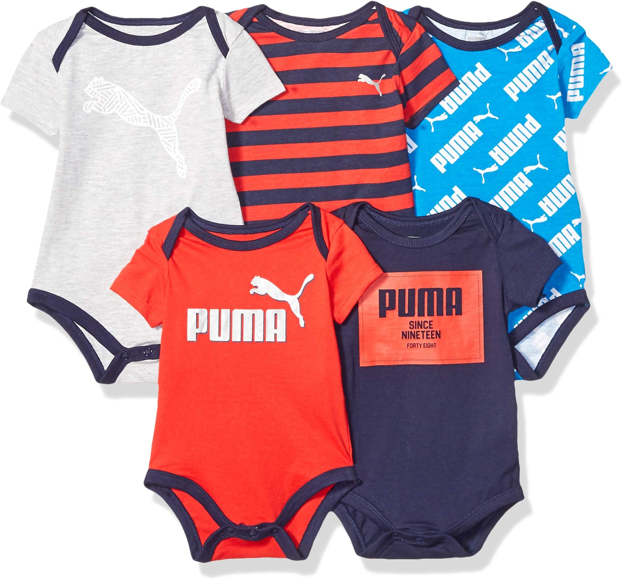 PUMA Baby Boys' 5-Pack Short Sleeve Bodysuits