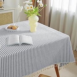 meioro Table Cloth Blue White Striped Tablecloth