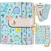 Jogjam Cute Dinosaur Rfid Girls Girly Teen Wallet, Small Slim Thin Compact Travel Credit Card Women Wallet, PU Leather Bifold Cash Zipper Coin Pocket ID Window for Female Ladies Gifts
