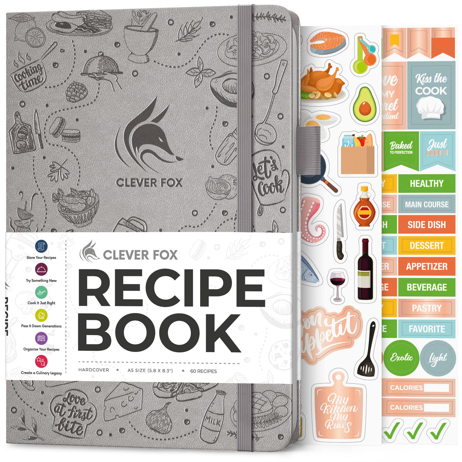 Clever Fox Recipe Book – Blank Family Cookbook – Empty Cooking Journal – Notebook Organizer to Write In Recipes – Medium, A5 (Grey)
