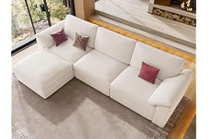 EASE MOOSE Oversized Modular Sectional Sofa with Ottoman, Modern Comfort Deep Seat L Shape Sectional Couch for Living Room, White