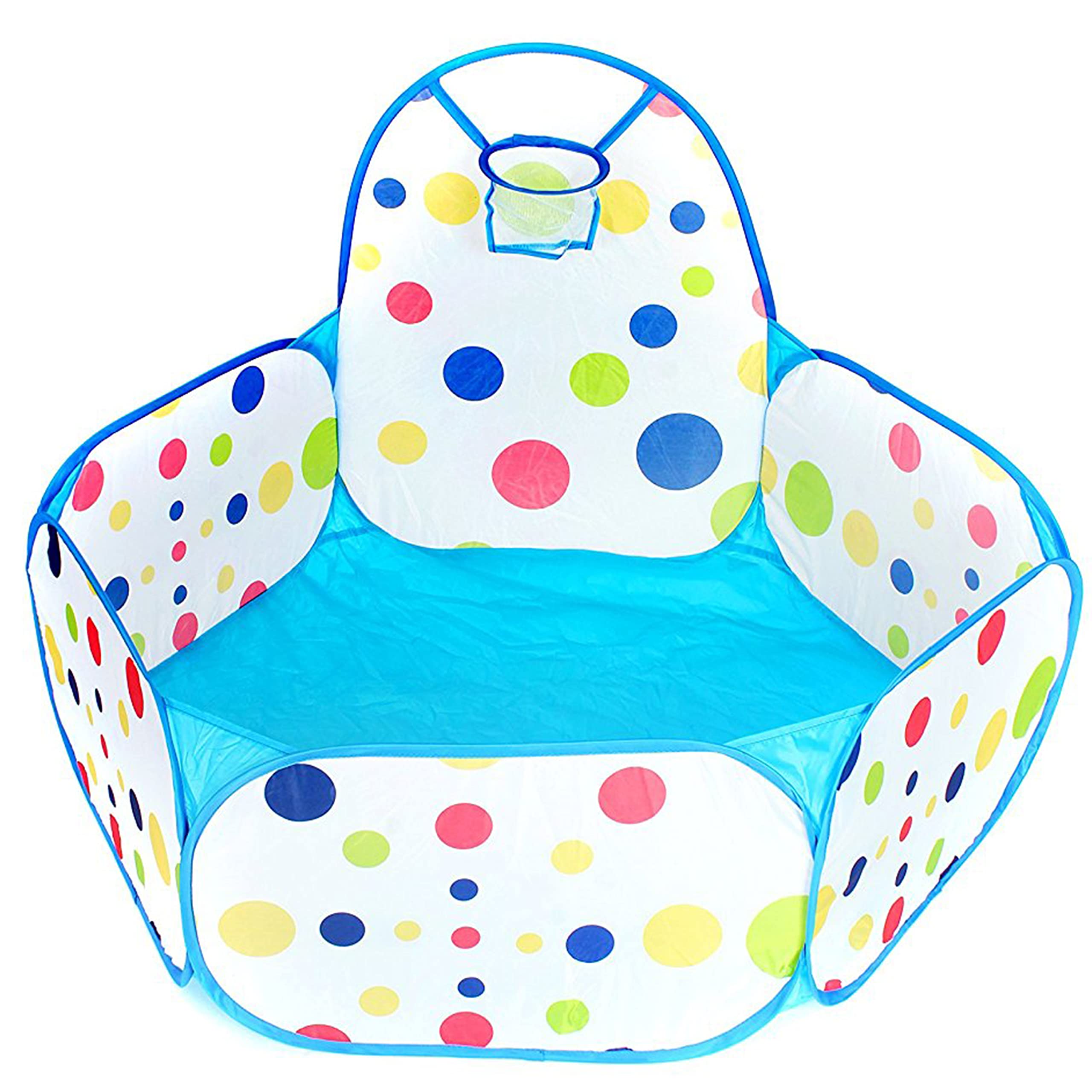 AAJ Big-pit ball | Baby Crawl Playpen with Basketball Hoop | Lightweight Pop-Up Children Play Tent Blue | Portable Pop-Up Ball Pool with Zippered Storage Bag | Balls not Included (Blue)