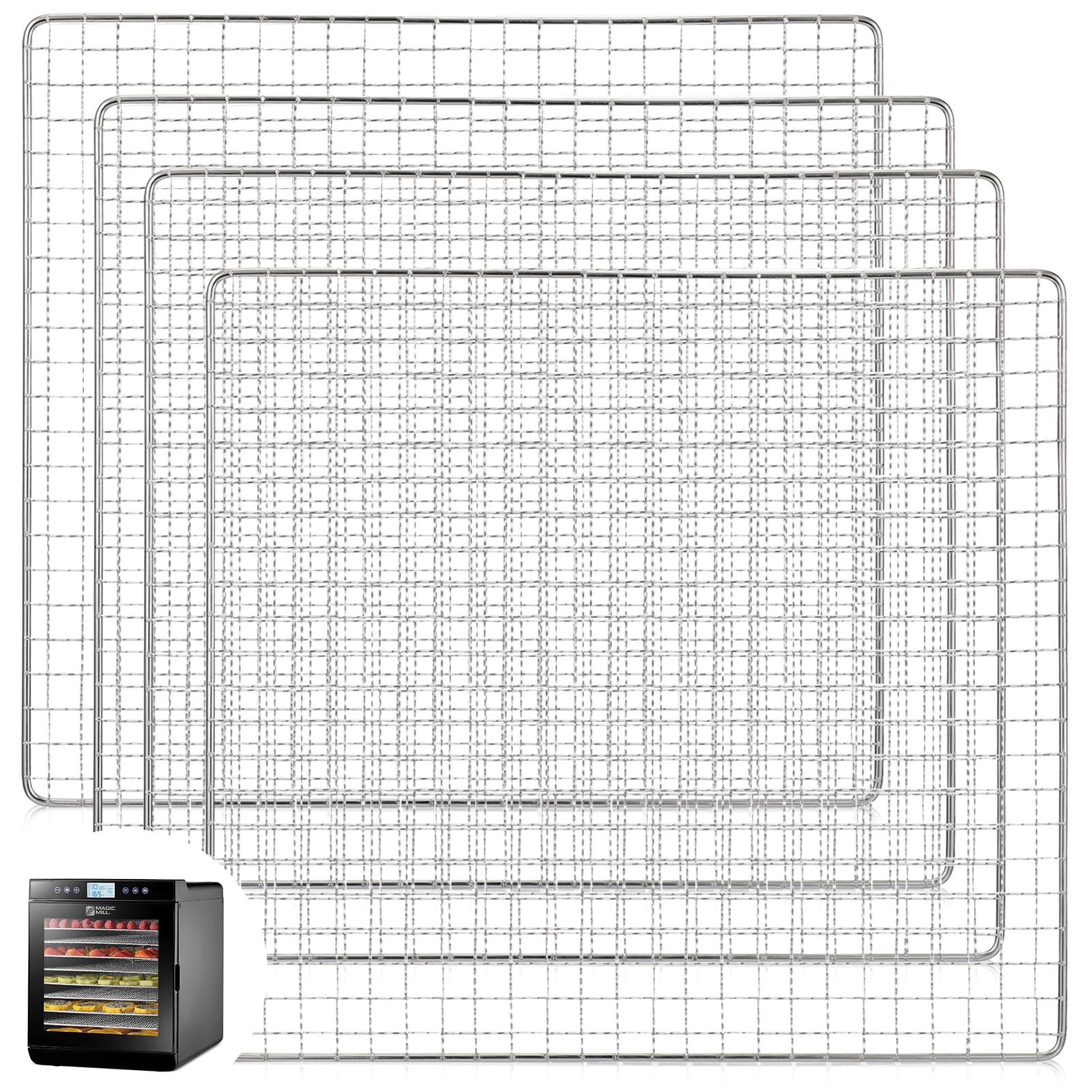 13 x 12 Inches Dehydrator Trays Compatible with CP267-FD Only Stainless Steel Dehydrator Drying Mesh Screens Stainless Steel Tray for Drying Fruit Food(4 Pcs)