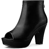 Allegra K Peep Toe Ankle Boots for Women Back Zip Chunky Heel Platform Boots