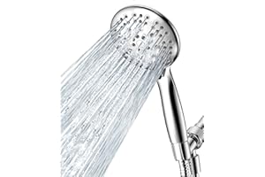 JDO Shower Head with Handheld, 6 Spray Settings High Pressure Hand Held Shower Head, 4.3" High Flow Rain Showerhead Set with Extra Long 59" Stainless Steel Hose and Adjustable Bracket (Chrome)