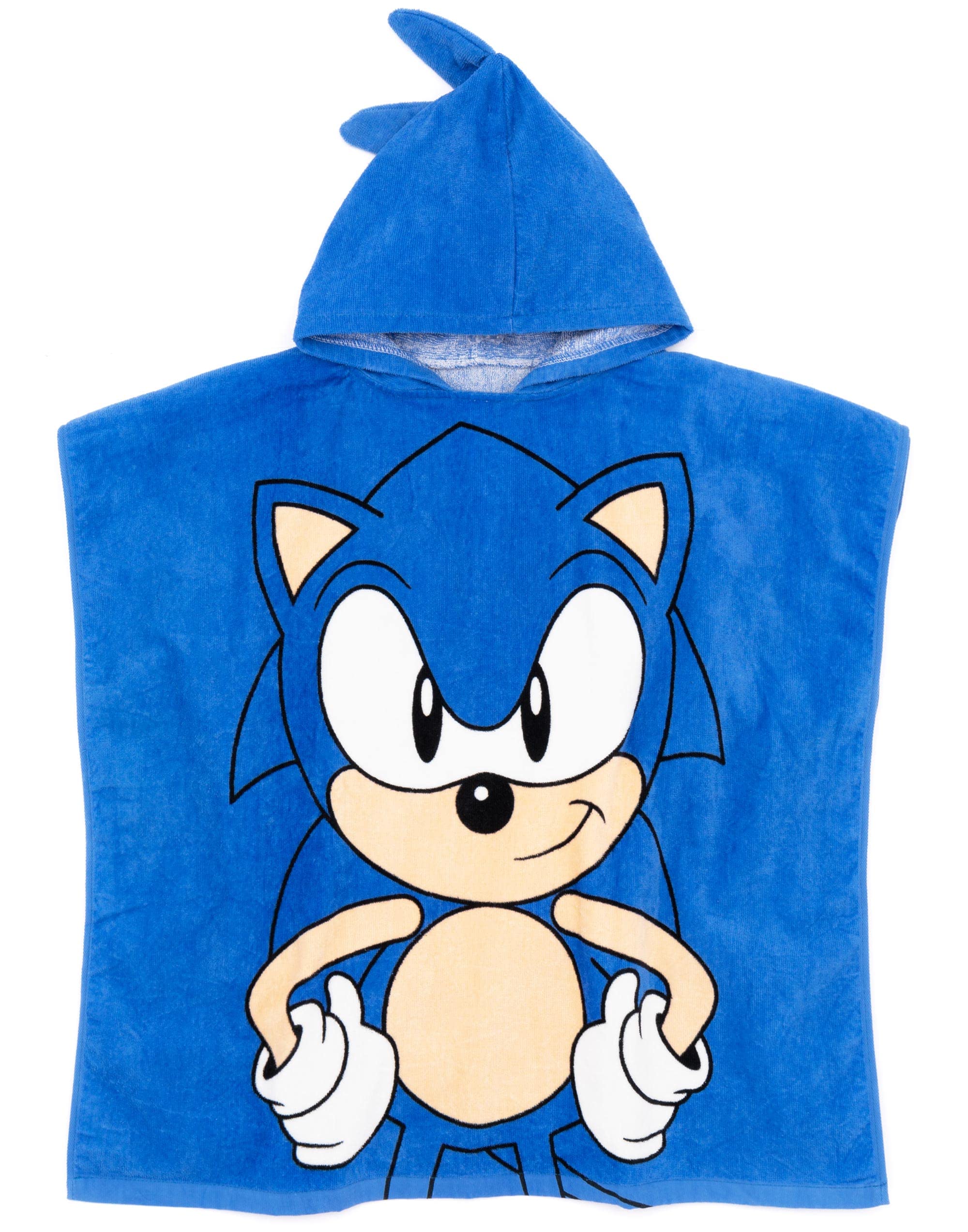 Sonic The Hedgehog Kids Towel Poncho | Blue Gaming Bath Towel with 3D Spiked Hair | Swimming Swimwear Beach Graphic Changing Robe for Boys or Girls | Gamer Merchandise Gift for Children