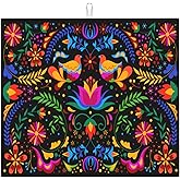 Mexican Dish Drying Mat for Kitchen Counter Mexican Flower Decorative Dish Drainer Rack Mats 16x18 Inch Absorbent Reversible Drying Pad Black