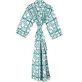 Cotton Hand Block Print Kimono Robes for Women, Long Length Floral Print Nightgown, Bikani cover- up cotton kimono