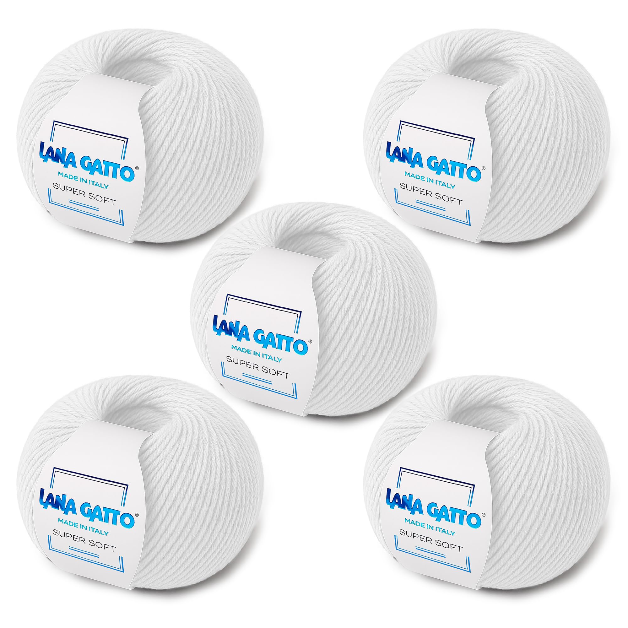 Super Soft Yarns for Crocheting and Knitting 100% Merino Wool Soft Yarn, Extrafine Wool Made in Italy by Lana Gatto Super Soft Line, 9 oz 685 yds, (5, Off-White - 978)