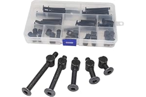 cSeao M6 x 20mm/30mm/40mm/50mm/60mm Baby Bed Crib Screws Hardware Replacement Kit, 25-Set Black Socket Cap Screws Barrel Nuts Assortment Kit for Chairs Cot Bed Crib Furnitures