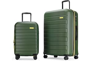 GinzaTravel 2-Piece ABS Luggage Set with TSA Locks, Expandable, and Friction-Resistant in Dark green - Includes Carry-On 20" and 28" Spinner Suitcases