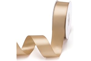 IHKFILAN Double Face Satin Ribbon 1Inchx25Yards Double Sided Solid Polyester Ribbon for Gift Wrapping Party Hair Braids Bow Baby Shower Decoration Floral Arrangement Craft Supplies,Tan