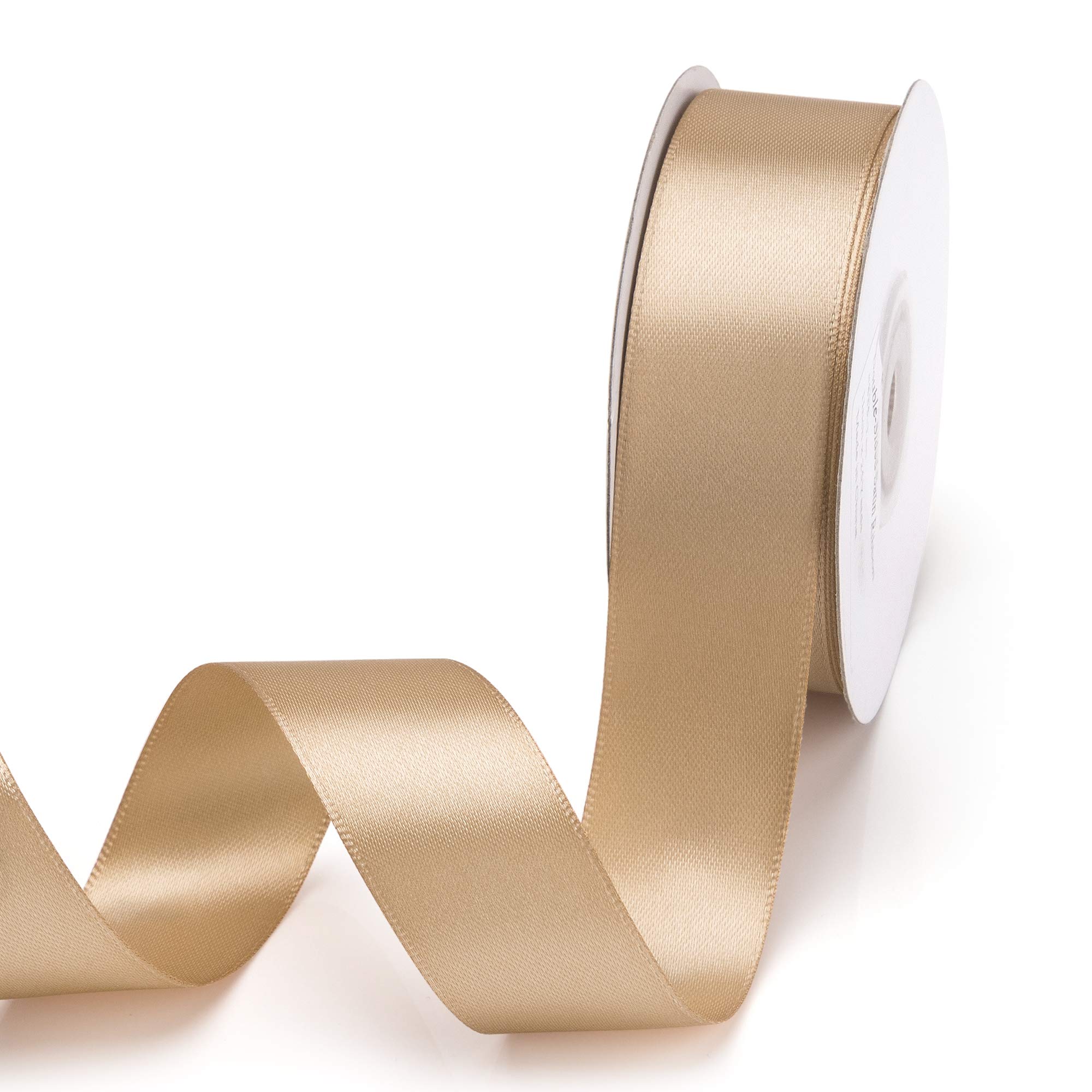 IHKFILAN Double Face Satin Ribbon in Tan (25 mm x 22.86 m) - Matt Shiny Gift Wrap for Decorating, Crafts, Special Gifts, Weddings, Christenings