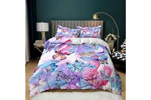 AILONEN Butterfly Bedding Set,Butterfly Duvet Cover Set Full Size,Blue Purple Butterflies Printed Comforter Cover Set for Girls Kids Teens,1 Quilt Cover 2 Pillowcases 3 Piece
