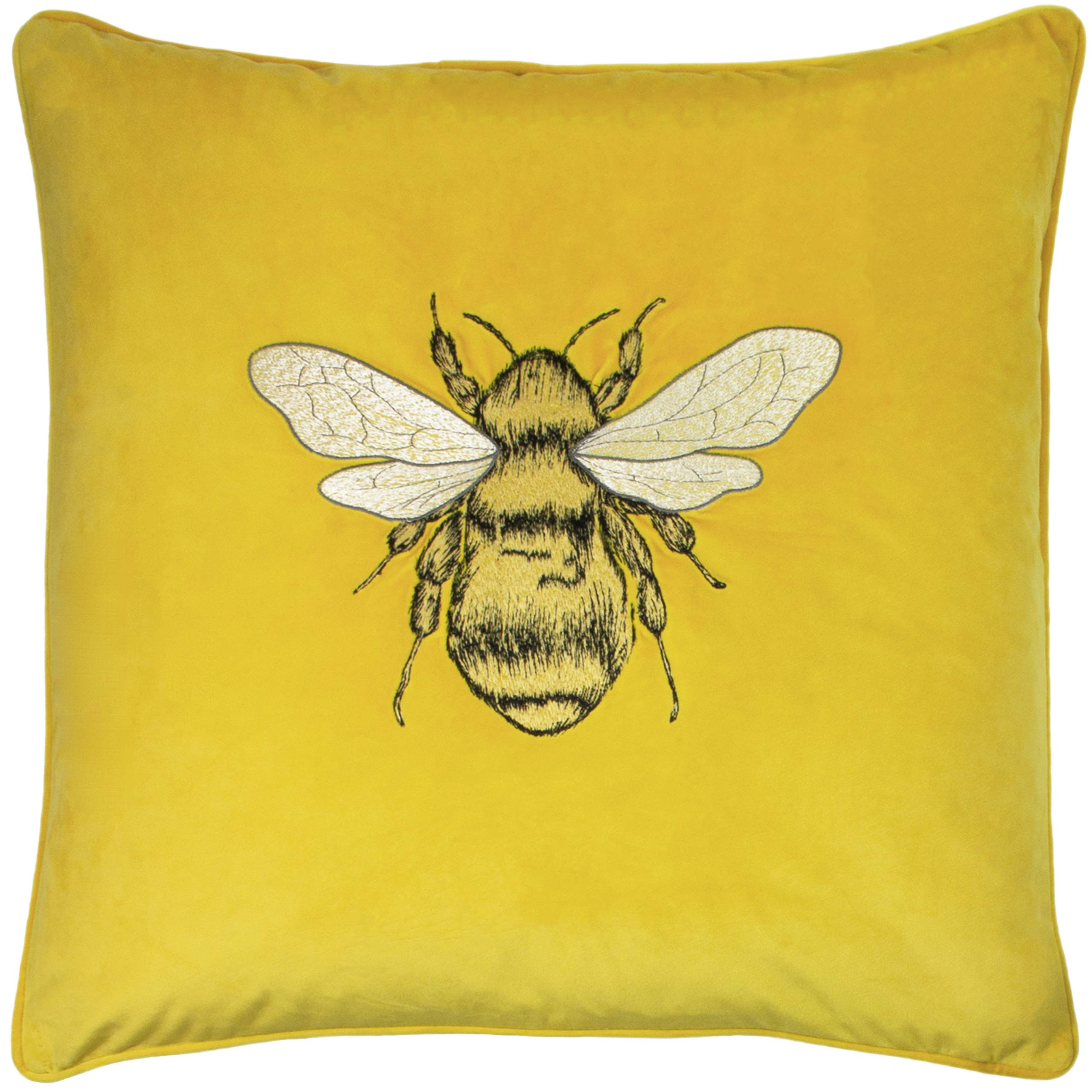 Paoletti Hortus Cushion Cover – Bee Embroidered, Luxurious Velvet Accent, Square Cushion Cover (Yellow Ceylon – 50x50 cm)