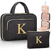 Personalized Gifts for Women, Initial Toiletry Bag Hanging Travel Organizer & Makeup Cosmetic Bag with Embroidery Letter Teacher Appreciation Gift Birthday Valentines Gifts for Mom Wife Friend Sister