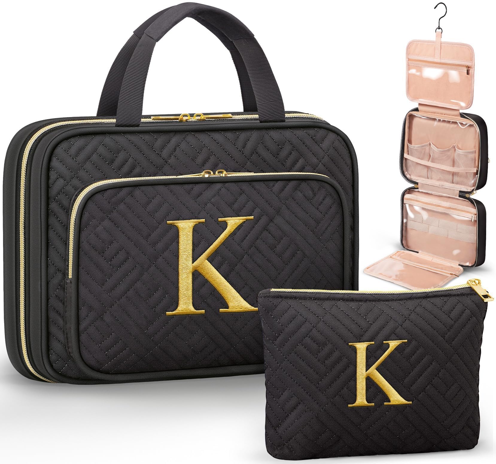 Photo 1 of Personalized Gifts for Women, Initial Toiletry Bag Hanging Travel Organizer & Makeup Cosmetic Bag with Embroidery Letter Teacher Appreciation Gift Birthday Mothers Day Gifts for Mom Wife Friend Sister