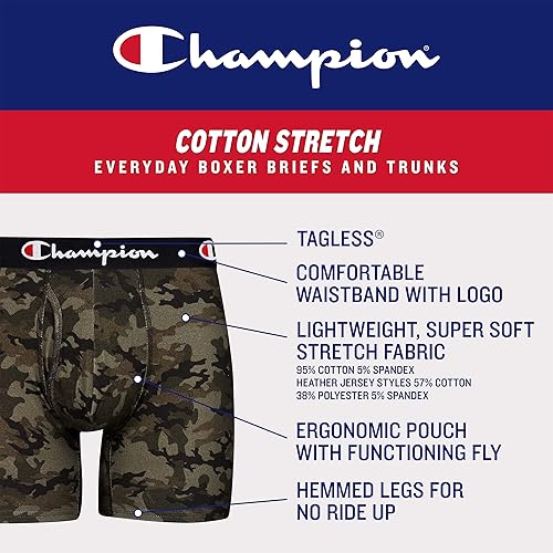 Champion Men's Boxer Briefs, Every Day Comfort Stretch Cotton