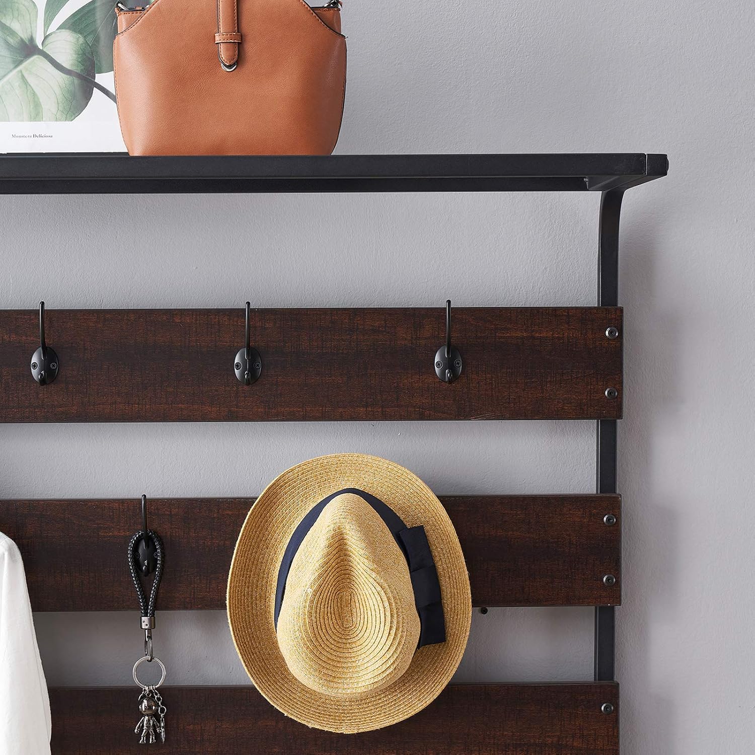 MHAOSEHU Entryway Coat Rack Bench, Modern Hall Tree with Storage Bench, Wood and Metal Hallway Bench with Coat Rack, Espresso 3-in-1 Design: Home Improvement