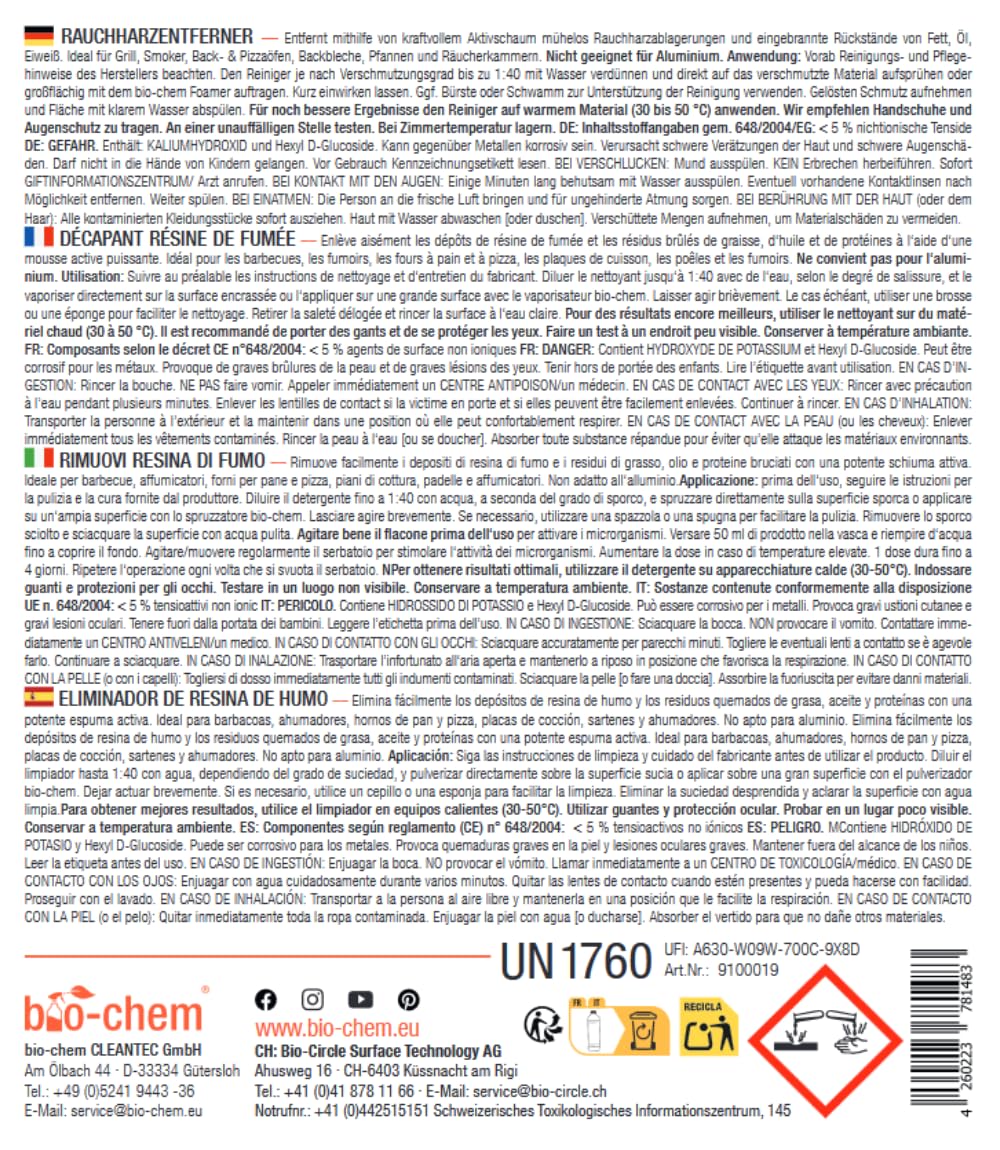 bio-chem Rauchharz-Entferner - 500 ml - Backofen- und Grillreiniger Konzentrat für Gasgrill, Edelstahl, Gusseisen u.v.m. - Extrem kraftvolle Formel gegen hartnäckige Ablagerungen - Made in DE 7