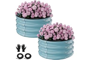 SOCONT Round Galvanized Raised Garden Bed Kit, 2 Pcs 2 x 2 x 1ft Teal Blue Galvanized Garden Boxes, Outdoor for Vegetables