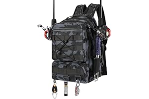 MoKo Fishing Backpack Sling Bag with Rod & Gear Holder, Nylon Waterproof Fishing Tackle Storage Bag for Fish, Camping, Hiking