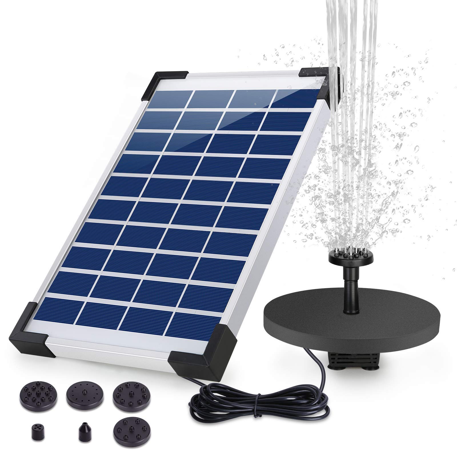 AISITIN 5.5W Solar Fountain Pump Backup Solar Floating Water Fountain Pump,10 Forms of Water Spray for Bird Bath, Fish Tank, Pond Garden