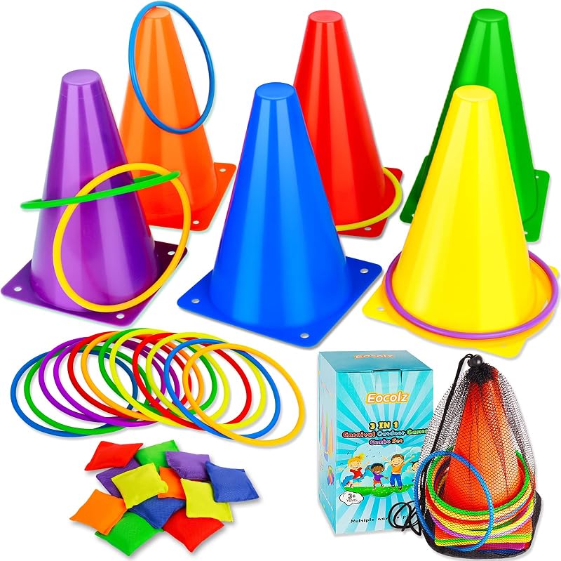 Eocolz 3-in-1 Carnival Games Set for Kids Birthday Party Outdoor Rings Bean