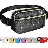 BAOGCOYO Fanny Packs for Women Men Mini Fashion Glitter Waist Packs with Adjustable Strap and 3 Zipper Pockets Everywhere Crossbody Belt Bag for Outdoors Running Travelling (Black Bling Sparkle)