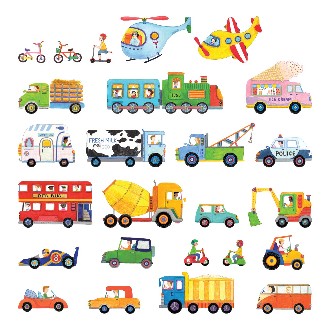 DECOWALL DS4-8015 The Transports (Small) Kids Wall Stickers Decals Peel and Stick Removable for Nursery Bedroom Living Room Art murals Decorations