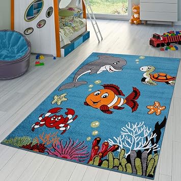 T T Design Kinderzimmer Teppich Unterwasserwelt Kurzflor In Turkis