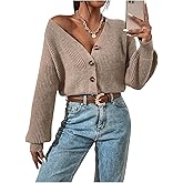 GORGLITTER Women's Button Up Cropped Cardigans V Neck Long Sleeve Rib Knit Trendy Fall Sweaters 2025